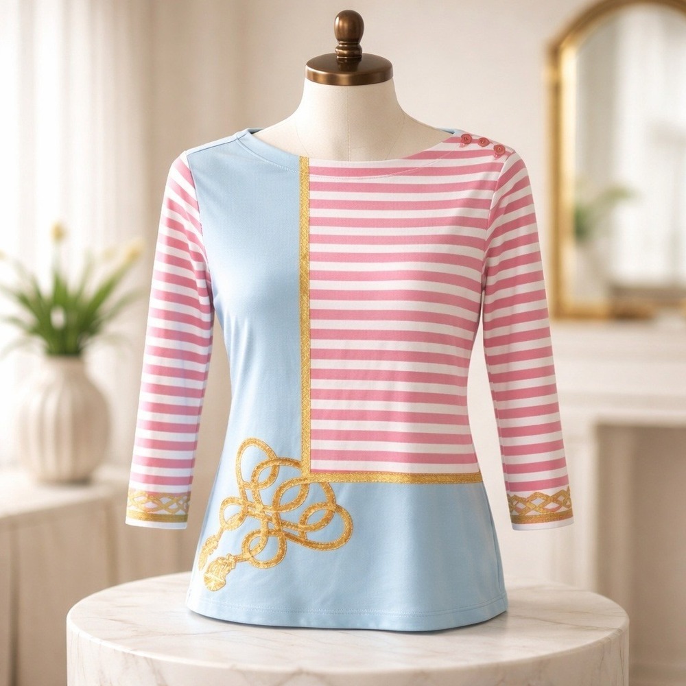 J McLaughlin Catalina Cloth XS Nautical Rope Graphic Top Blue Pink‎ Yachtcore